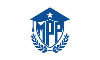 MPP three letter iconic academic logo design vector template. monogram, abstract, school, college, university, graduation cap symbol logo, shield, model, institute, educational, coaching canter, tech