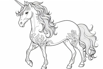 Black and white outline of a horse for coloring book