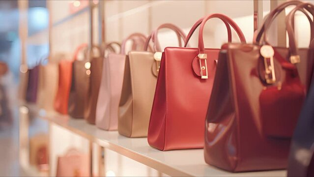 Detailed view of a rack filled with beautifully crafted handbags, an integral part of the new collection.