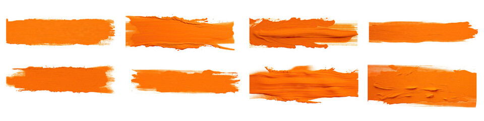 set of orange strokes , orange line of paint on transparent background