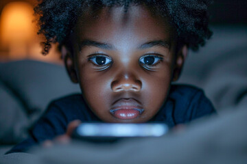 스마트폰에 중독되어 화면을 바라보는 아이