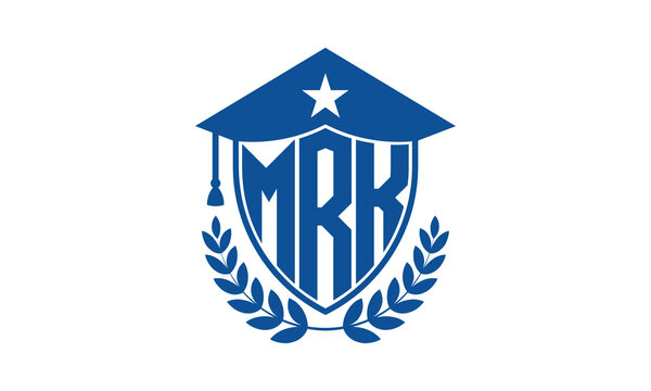 MRK three letter iconic academic logo design vector template. monogram, abstract, school, college, university, graduation cap symbol logo, shield, model, institute, educational, coaching canter, tech