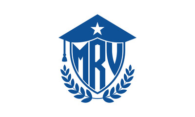MRV three letter iconic academic logo design vector template. monogram, abstract, school, college, university, graduation cap symbol logo, shield, model, institute, educational, coaching canter, tech
