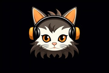 Tattoo or vector design of a cat wearing headphones