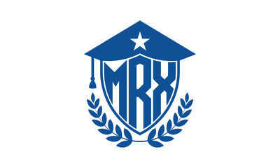 MRX three letter iconic academic logo design vector template. monogram, abstract, school, college, university, graduation cap symbol logo, shield, model, institute, educational, coaching canter, tech