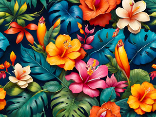 colorful tropical plants and floral background. generative AI 