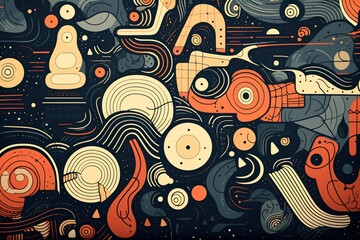 Naklejka premium Classic, vintage, and retro theme dark doodles abstract wallpaper design