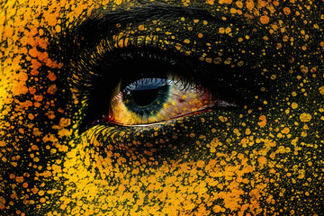 Beauty, style, make-up, fine-art concept. Abstract and surreal colorful woman close-up eye illustration. Vivid colors, minimalist style