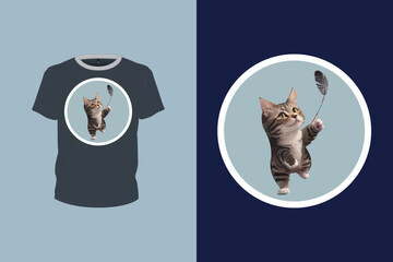 Playful cat illustration for t-shirt design, animal art, print ready vector file