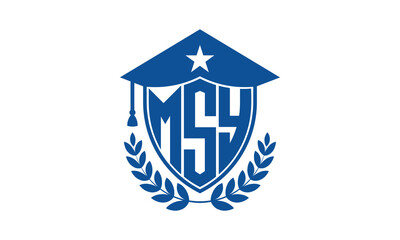 MSY three letter iconic academic logo design vector template. monogram, abstract, school, college, university, graduation cap symbol logo, shield, model, institute, educational, coaching canter, tech