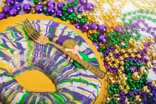 Mardi Gras King Cake on Gold Platter