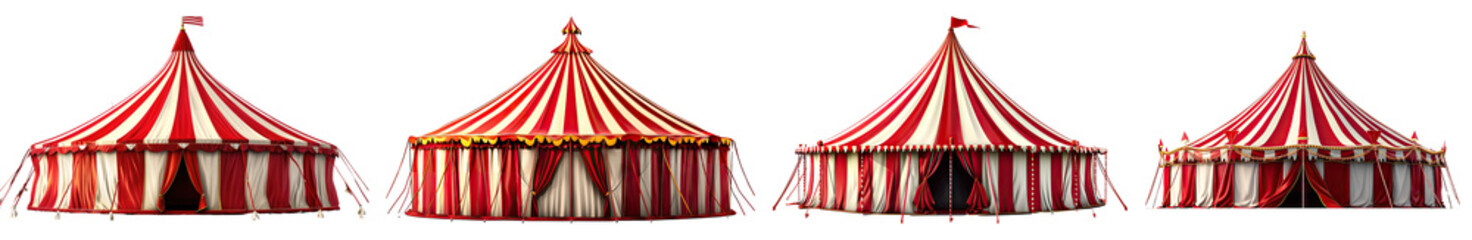 set of circus tent carnival tent isolated on transparent background - obrazy, fototapety, plakaty