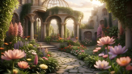 Fototapeta na wymiar An image of a magical garden with plants representing healing and protection and sense of sense of serenity and hope