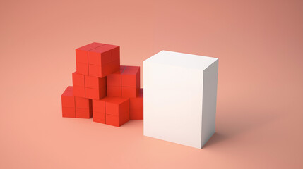 Obraz premium Abstract Balance: Red Cubes and White Block on a Peach Background 