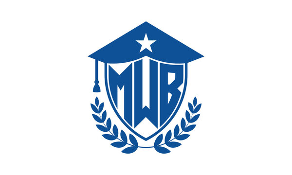 MWB three letter iconic academic logo design vector template. monogram, abstract, school, college, university, graduation cap symbol logo, shield, model, institute, educational, coaching canter, tech