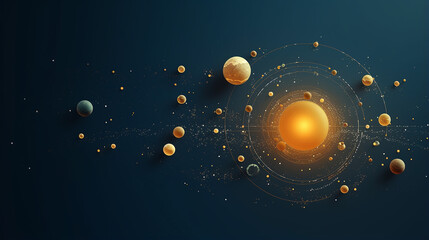 golden space objects the sun planets in orbit and stars. concept for web banner or invitation - obrazy, fototapety, plakaty