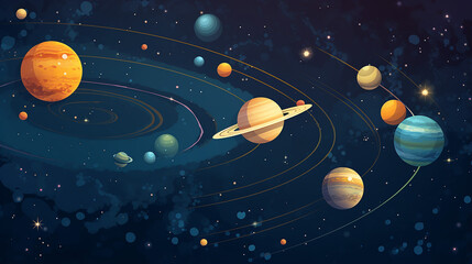 solar system planets and stars illustration