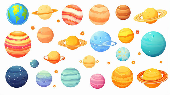 solar system set of cartoon planets. planets of the solar systems.
