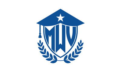 MWV three letter iconic academic logo design vector template. monogram, abstract, school, college, university, graduation cap symbol logo, shield, model, institute, educational, coaching canter, tech