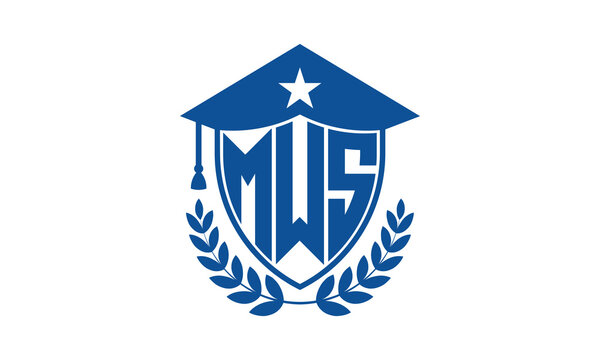MWS three letter iconic academic logo design vector template. monogram, abstract, school, college, university, graduation cap symbol logo, shield, model, institute, educational, coaching canter, tech