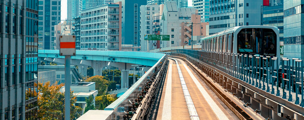 View of Tokyo, Japan from the automated monorail