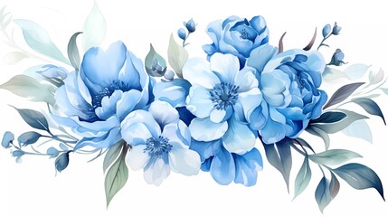 Fototapeta na wymiar watercolor illustration of light blue flowers, flower clip art. Bouquet of peonies. generative ai