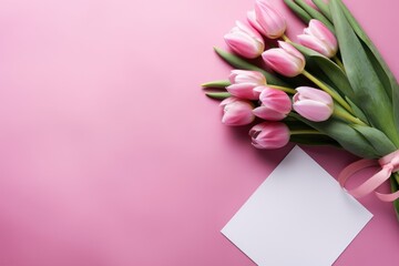 Beautiful bouquet of tulip flowers with card