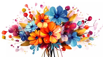 illustration of colorful abstract flower bouquet on white background. generative ai - obrazy, fototapety, plakaty