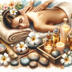 Serene Spa Setting with Woman Enjoying Massage