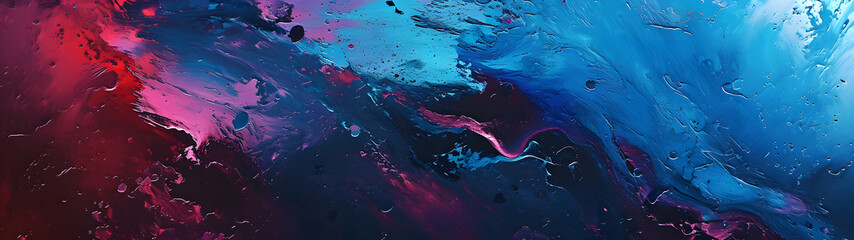 An explosion of vibrant hues dances across the canvas, as a blue and pink paint intertwine in an abstract masterpiece, evoking a sense of wonder and joy within the viewer - obrazy, fototapety, plakaty
