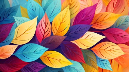 illustration Arrangement of colorful leaves on a bright colored background. generative ai - obrazy, fototapety, plakaty