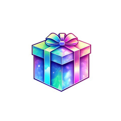 Obraz premium holographic sticker birthday gift box. color gift boxes with bows and ribbons. Vector illustration.