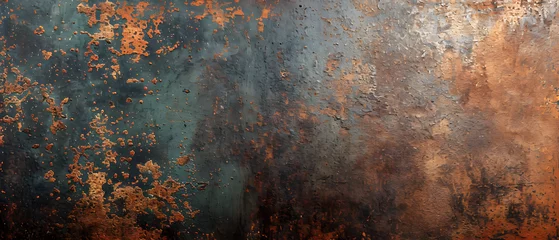 Fotobehang A gritty and weathered brown surface reveals the intricate patterns of rust, creating a mesmerizing abstract display of decay and resilience © Daniel