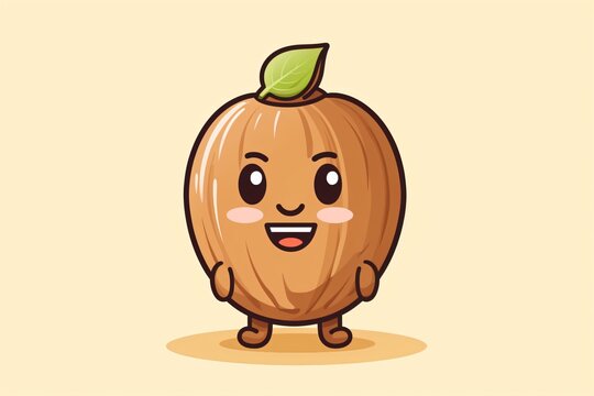 A cute chickoo or sapodilla fruit cartoon character graphic illustration