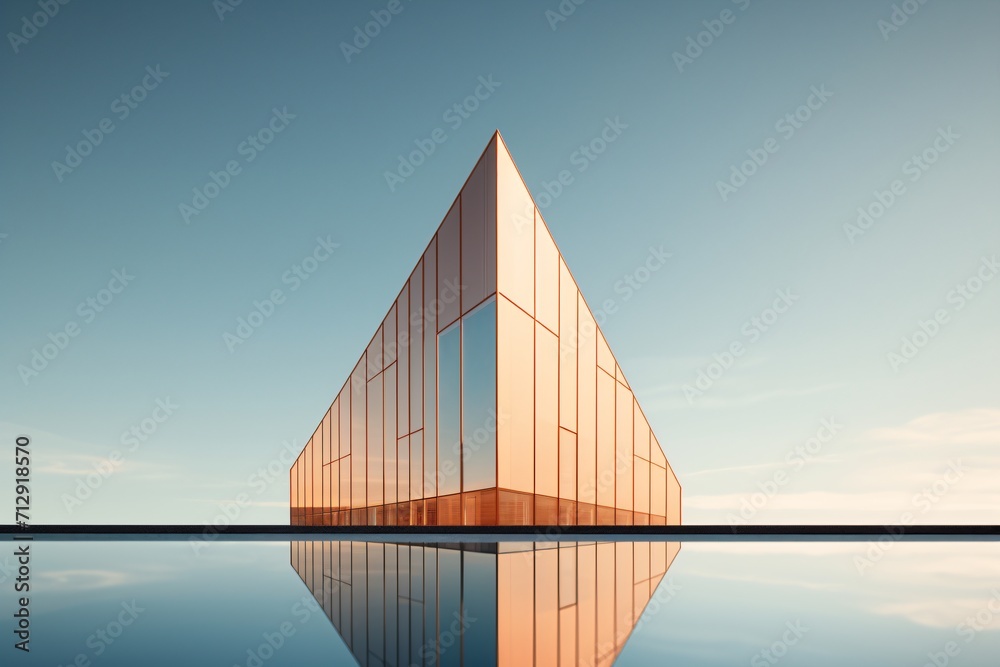 Wall mural minimalistic picture of a futuristic building architecture with reflection in the swimming pool wate