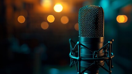 Professional studio microphone on a dark background