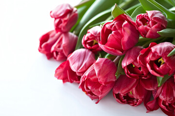 Pink tulips flowers on a white background
