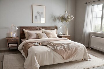 White bed, colored cloth Decorate your bedroom in a modern Scandinavian style.