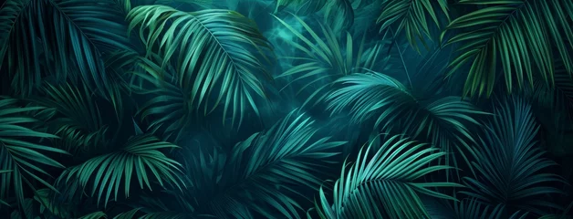 Foto op Plexiglas tropical leaves jungle background, in the style of dark aquamarine and green © wanna