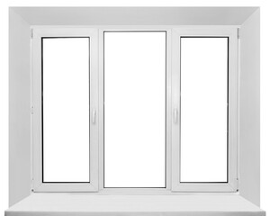 Real house window frame with sill isolated on white background
