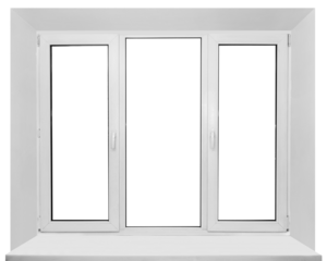 Real house window frame with sill isolated on white background
