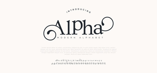 Alpha Elegant Font Uppercase Lowercase and Number. Classic Lettering Minimal Fashion Designs. Typography modern serif fonts regular decorative vintage concept. vector illustration - obrazy, fototapety, plakaty