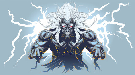 Illustration of the god of lightning flying wit, Generate AI.