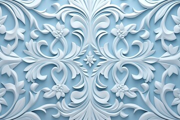 Light Blue 3d texture background or wallpaper design with floral pattern