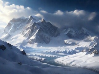 Fototapeta na wymiar AI generates snow covered mountains in winter