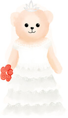 Teddy bear wearing a wedding dress