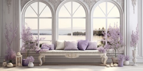  Provence-style interior, with lavender and antique composition by the window. - obrazy, fototapety, plakaty