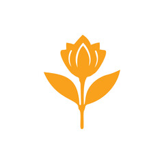 Orange Stem with Leaves and Flower Icon Illustration