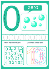 Kids learning material. Card for learning numbers. Number 0