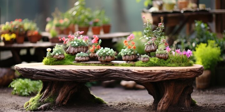 Spring garden table made of wood.